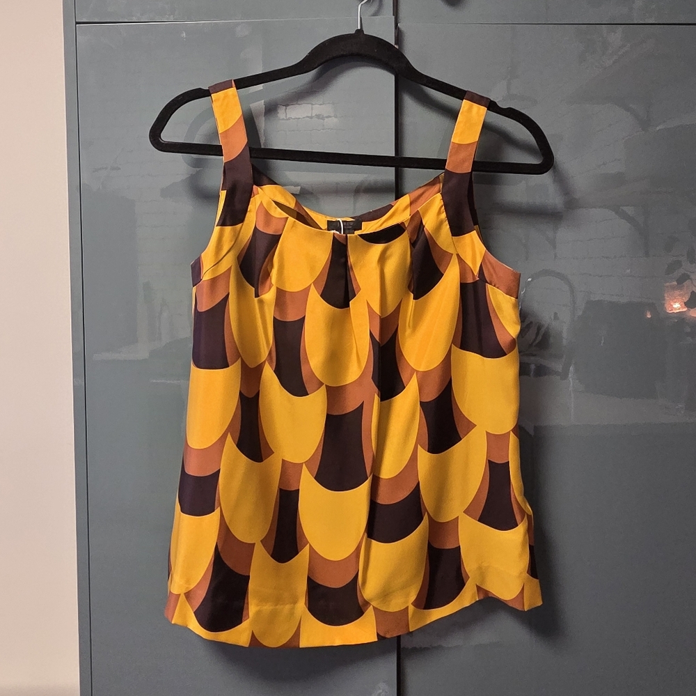 J. Crew Yellow and Brown Geometric Silk Tank Top